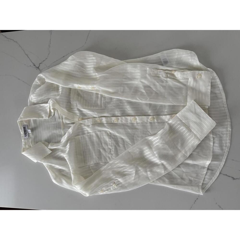 Express The Portofino Slim Fit White Sheer Button-Up Shirt XS
